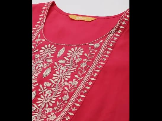 Floral Yoke Design Regular Sequinned Kurta with Trousers With Dupatta (3)