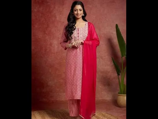 Bandhani Printed Regular Mirror Work Kurta With Palazzos & Dupatta