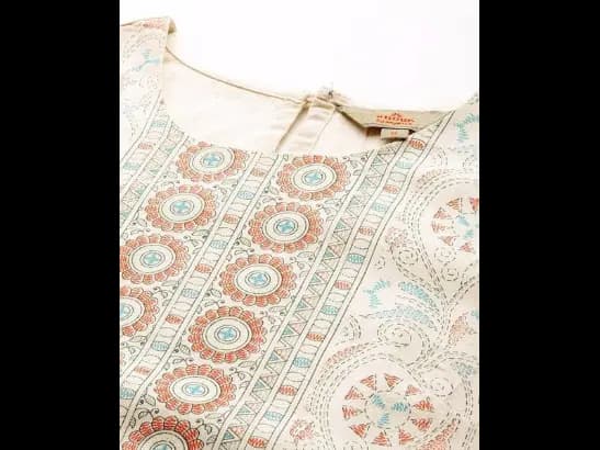 Floral Khari Printed Pure Cotton Kurta With Trousers & Dupatta (3)