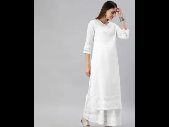 White Embroidered Kurta with Palazzos (2)