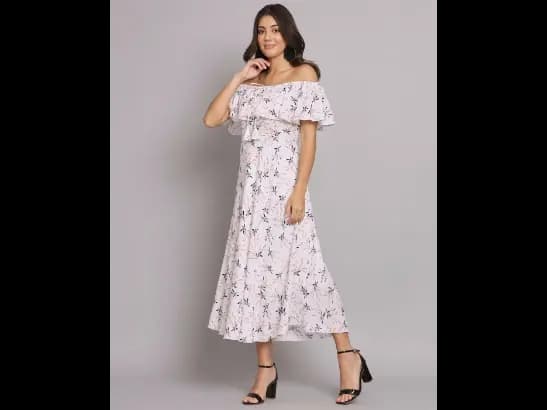 Floral Print Off-Shoulder A-Line Dress (4)