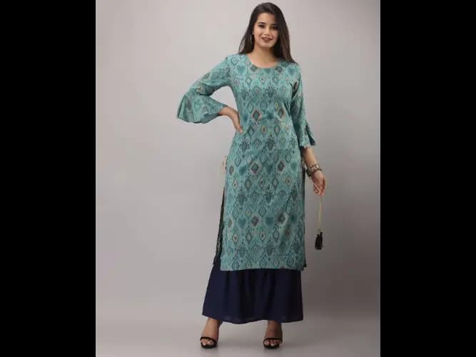 Floral Print Straight Kurta with Sharara