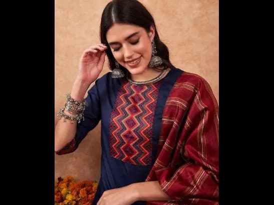 Navy Blue embroidered Kurta with Palazzos with dupatta