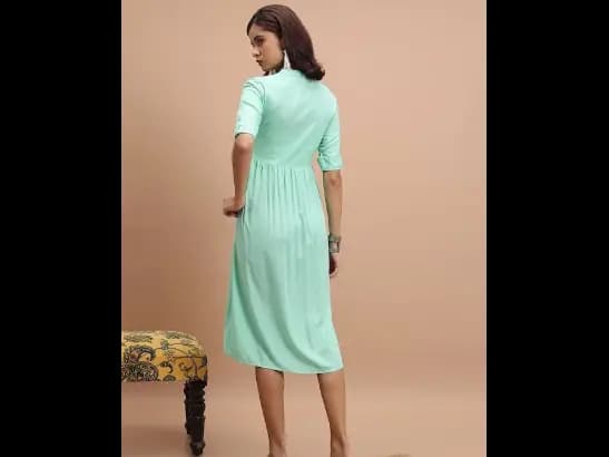 Turquoise Blue Floral Embroidered A-Line Midi Dress (4)