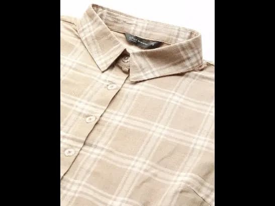 Kora Collection Beige & White Handloom Sustainable Unbleached Fabric Shirt Dress (2)