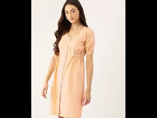 Puff Sleeves Crepe A-Line Dress