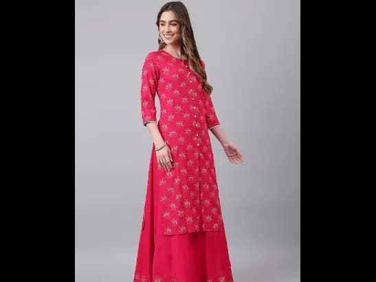 Pink Ethnic Motifs Printed Kurta with Skirt (2)