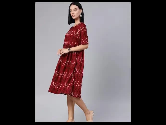 Maroon & Black Chevron Printed A-Line Dress (3)