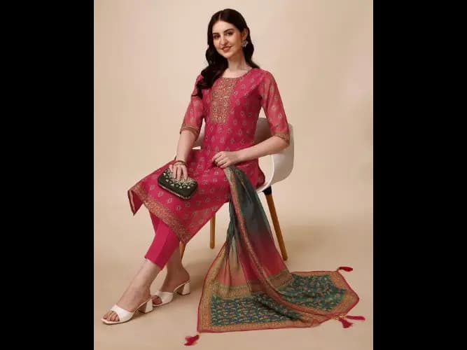 Embellished Straight Kurta with Pants & Dupatta Set (4)