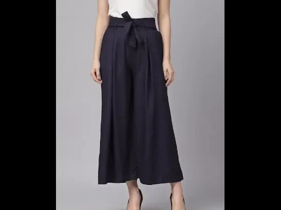 Navy Blue Solid Crop Wide Leg Palazzos (4)