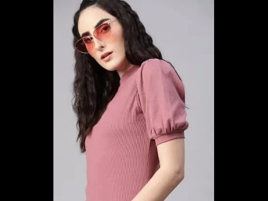 The Lifestyle Co Pink Puff Sleeve Regular Top