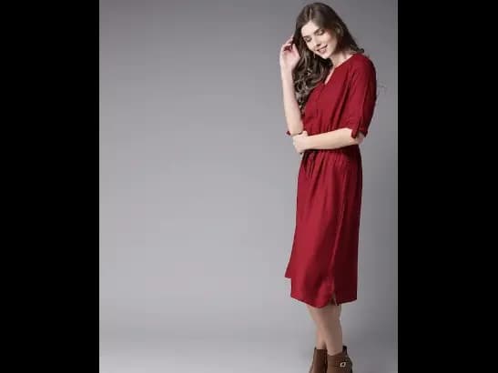 Maroon Midi A-Line Dress (2)