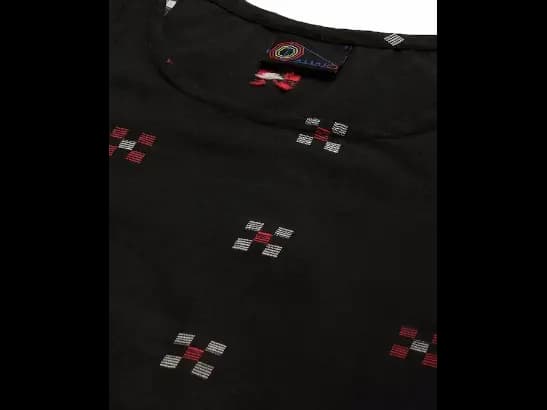 Black Pure Cotton Geometric Woven Design Kurta with Trousers (3)