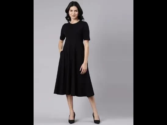 Round-Neck A-Line Dress with Insert Pocket