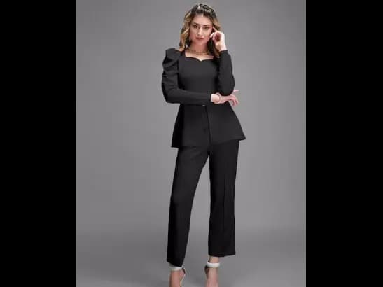 Sweetheart Neck Top With Trousers ( Full Set )