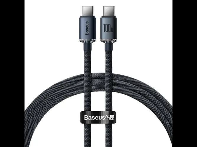 Baseus 1.2m Type-C to Type-C 100W Fast Charging Data Cable – Crystal Shine Series – Black – 6 Months Warranty