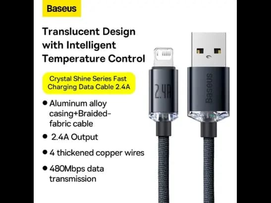 Baseus Crystal Shine Series Fast Charging Data Cable USB to iP 2.4A 1.2m Black - CAJY000001 - 8 MONTHS WARRANTY (4)