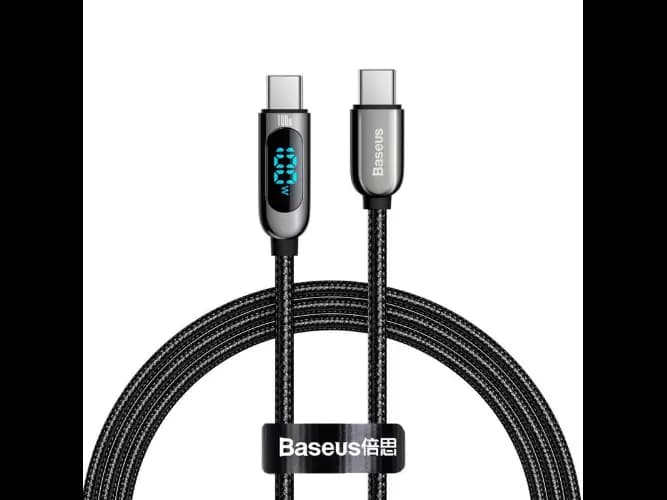 Baseus Display 1M 100W Fast Charging Data Cable Type-C to Type-C Black Digital Display- CATSK-B01- 6 Month Warranty