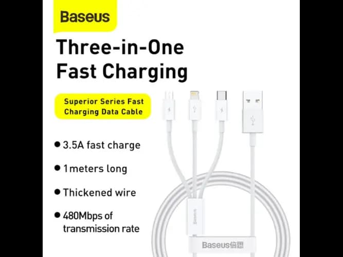 Baseus Superior Series 1m Fast Charging Data Cable USB to M L C 3.5A Stellar White – P10320105221-00 – 6 Months Warranty (5)