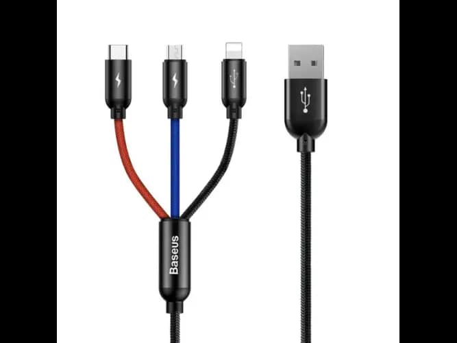 Baseus Three Primary 30CM Colors USB – Micro USB / Lightning / USB-C Cable with Nylon Braid 3.5A Black – CAMLT-ASY01 – 6 Months Warranty