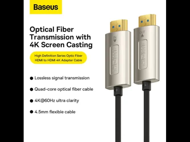 Baseus 15m 4K High Definition Series Optic Fiber HDMI to HDMI Adapter Cable Black – WKGQ050201 – 6 Months Warranty (4)