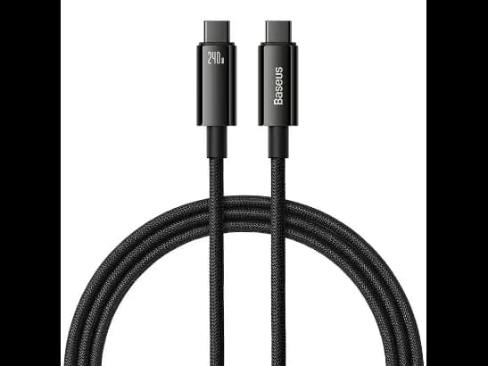 Baseus 1m 240W Tungsten Type-C to Type-C Gold Fast Charging Data Cable Black- CAWJ040001 (CATWJ-01)