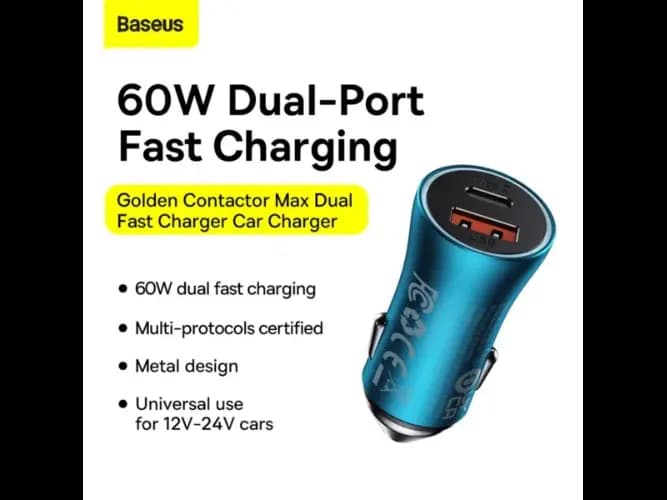 Baseus U C 60W Golden Contactor Max Dual Fast Charger Car Charger Blue – CGJM000103 – 6 Months Warranty (4)