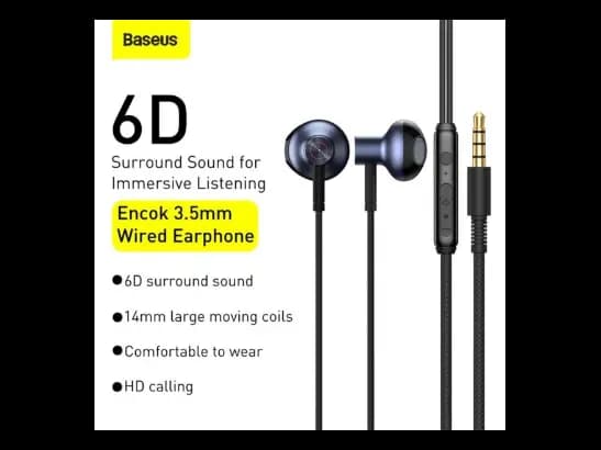 Baseus Encok H19 Wired 3.5mm Earphone Black- NGH19-01- 6 Months Warranty (3)