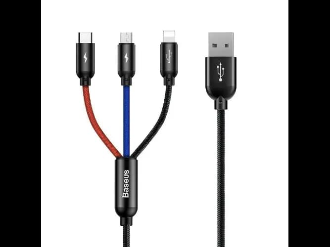 Baseus Three Primary 30CM Colors USB – Micro USB / Lightning / USB-C Cable with Nylon Braid 3.5A Black – CAMLT-ASY01 – 6 Months Warranty (3)