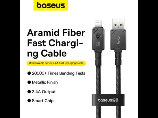 Baseus Unbreakable Series Fast Charging Data Cable USB to iP 2.4A 1m Cluster Black - P10355802111-00 (5)