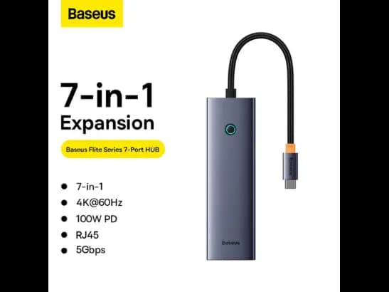 Baseus 7-Port HUB Flite Series Docking Station – Space Grey – 6 Months Warranty