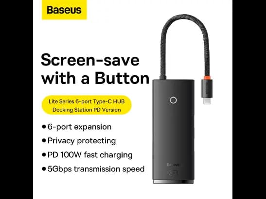 Baseus 6 in 1 Lite Air Joy Type-C HUB Docking Station – 6 Months Warranty