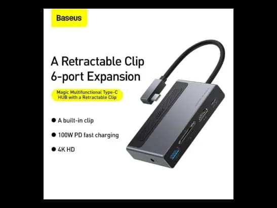 Baseus 6 in 1 Type-C HUB with a Retractable Clip Standard Edition Space Gray- 6 Months Warranty (2)
