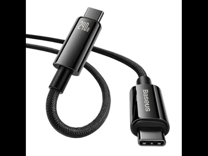 Baseus 2m 240W Tungsten Type-C to Type-C Gold Fast Charging Data Cable Black- CAWJ040101 (2)