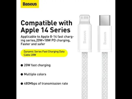 Baseus Dynamic Series 2M Fast Charging Data Cable Type-C to Lightning 20W White – CALD000102 – 6 Months Warranty (5)
