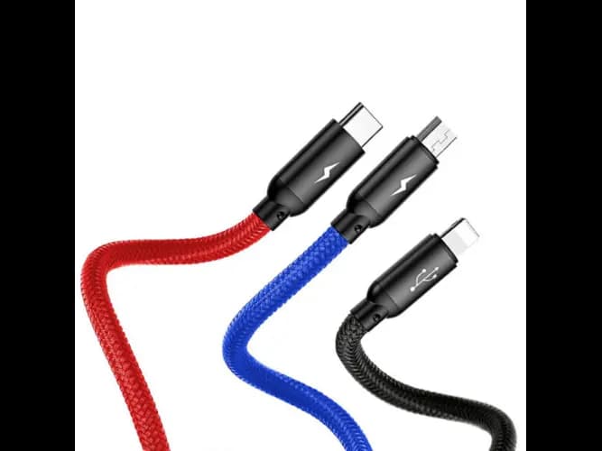 Baseus Three Primary 30CM Colors USB – Micro USB / Lightning / USB-C Cable with Nylon Braid 3.5A Black – CAMLT-ASY01 – 6 Months Warranty (2)