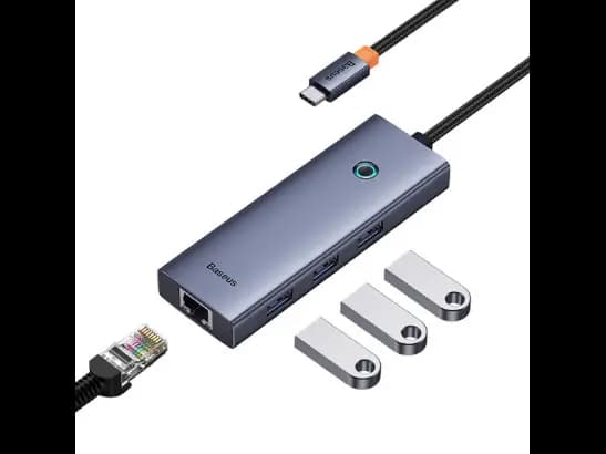 Baseus 4-Port HUB Flite Series Type-C to USB3.0*3 + RJ45*1 – Space Grey – 6 Months Warranty