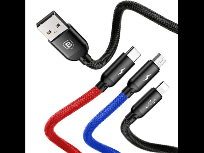 Baseus Three Primary 30CM Colors USB – Micro USB / Lightning / USB-C Cable with Nylon Braid 3.5A Black – CAMLT-ASY01 – 6 Months Warranty (4)