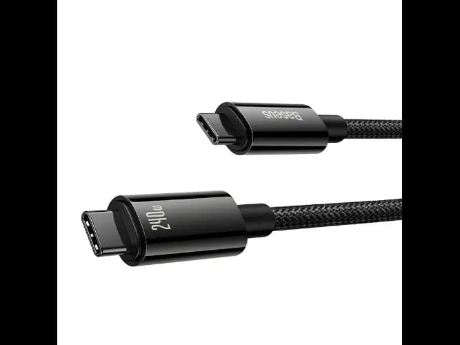 Baseus 2m 240W Tungsten Type-C to Type-C Gold Fast Charging Data Cable Black- CAWJ040101 (4)