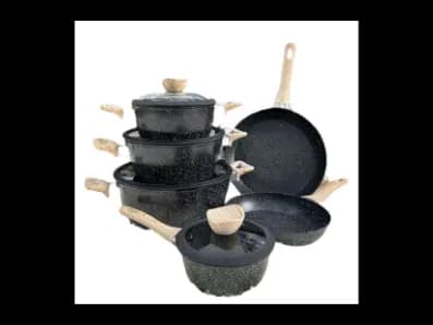 Tri Star Aluminium Cookware 10 Pieces - 3 Layer Granite Marble Coating