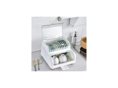 PLATE RACK-WHITE - Dish Drying Rack, Dish Drainer Box with Clear Lid Dustproof (2)