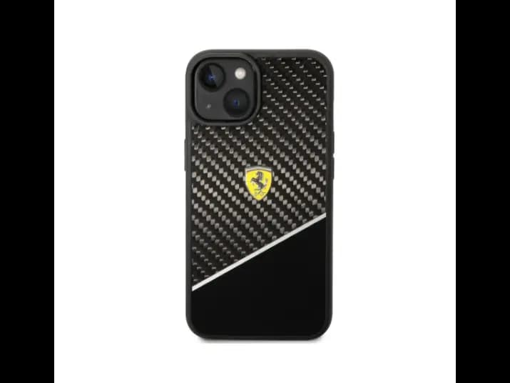 Ferrari Bimaterial Carbon Case & Polycarbonate & Silver Stripe iPhone 14 Compatibility