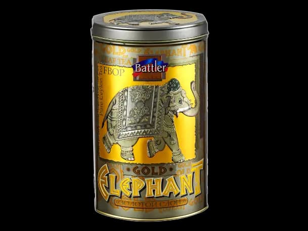 Battler-Tin Caddy-Ceylon Black tea FBOP-GOLD ELEPHANT
