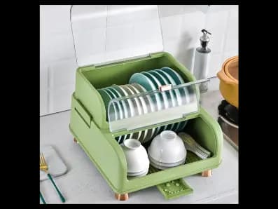 DUSTPROOF PLATE RACK- GREEN  Dish Drying Rack Large Capacity No Assembly Required (3)