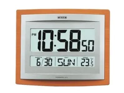 Casio wall clock id-15s -  Silver and Wood Grain Pattern