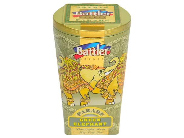 Battler - Tin Caddy - Ceylon Green tea GP 1- PARADE GREEN ELEPHANT
