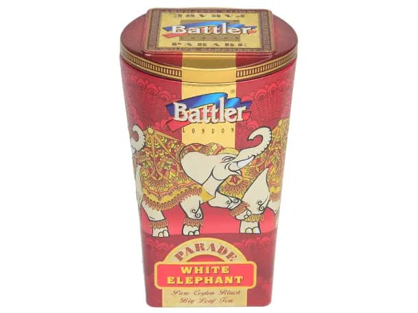 Battler - Tin Caddy - Ceylon Black tea PEKOE - PARADE WHITE ELEPHANT