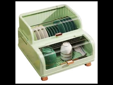 DUSTPROOF PLATE RACK- GREEN  Dish Drying Rack Large Capacity No Assembly Required (2)