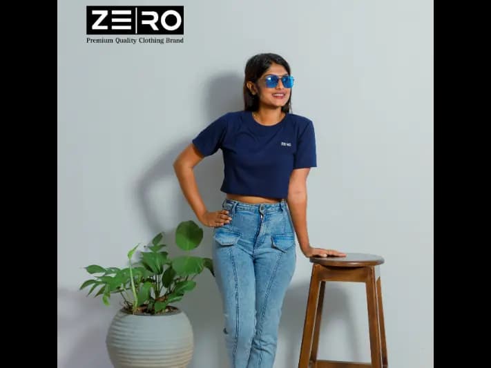 Short Sleeve Comfort Fit Crop Top - Navy Blue