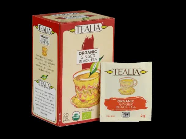 TEALIA ORGANIC BLACK TEA WITH GINGER - Double Chambered Envelope Tea Bag (2g x 20)